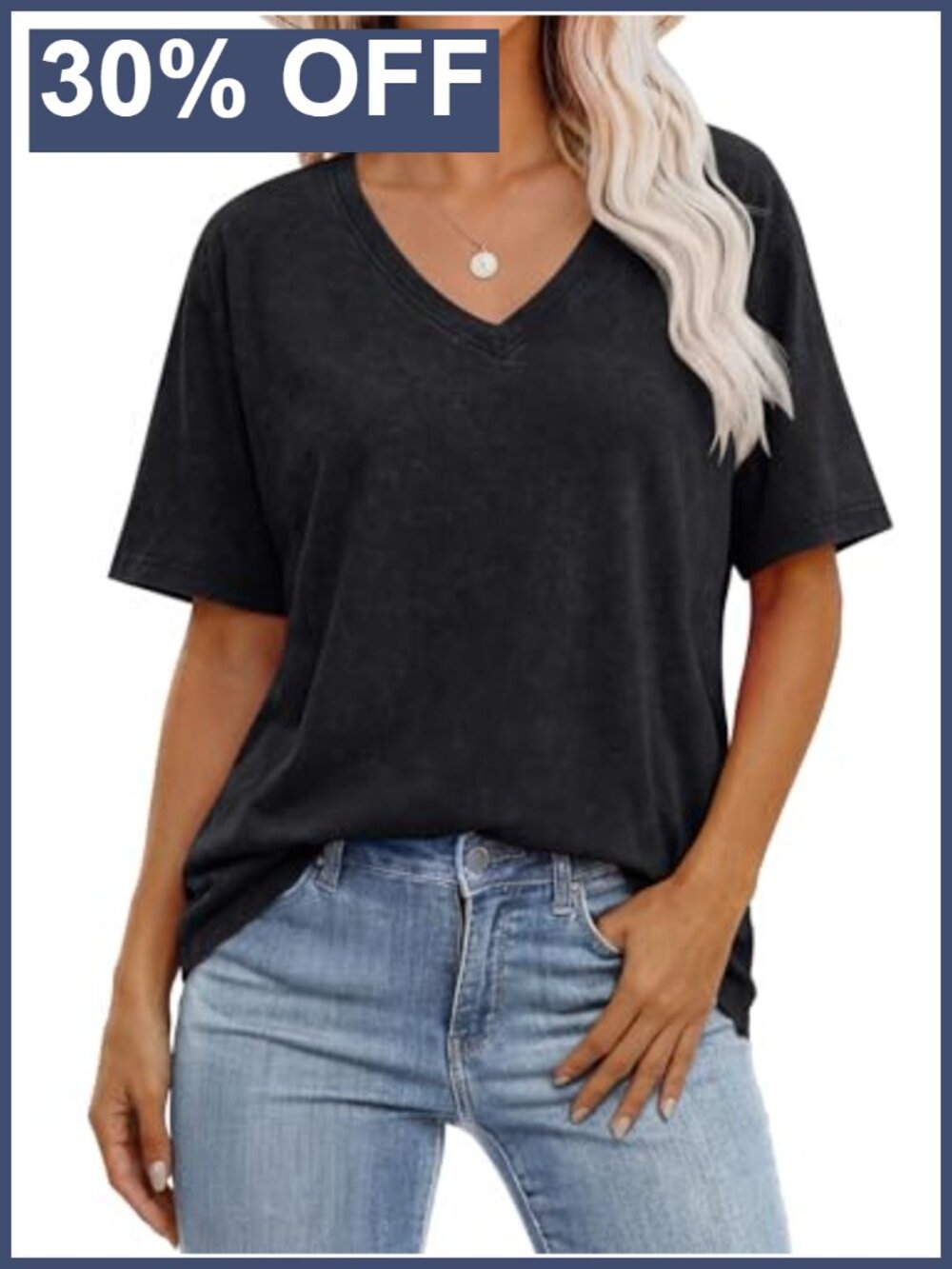 Oversized Acid Washed V-Neck Short Sleeve T-Shirt Rayon Vintage Top